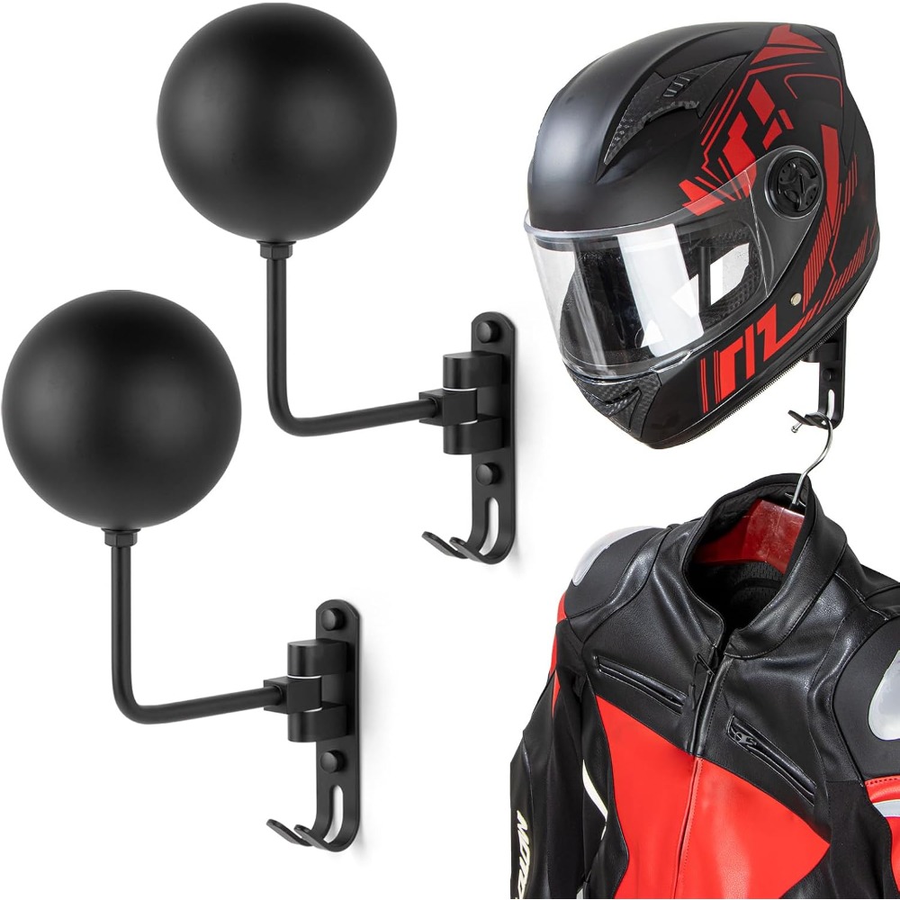 Cycling Gear Wall Mount - 180 ° ที่แขวนหมวกกันน็อคมอเตอร์ไซค์แบบหมุนได้ พร้อมตะขอสำหรับแขวนหมวก แจ็คเก็ต กุญแจ