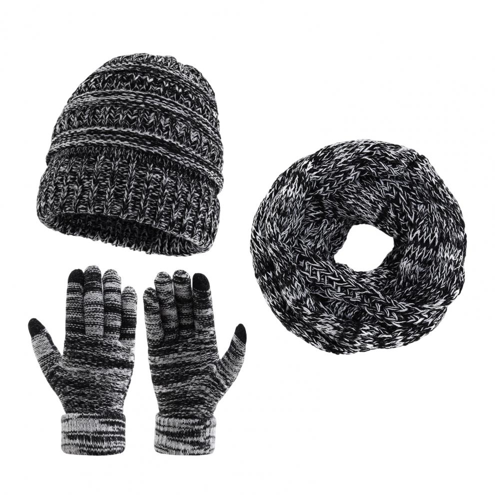 Cycling Gear To Keep You Warm - ชุดอุปกรณ์กันหนาวสำหรับเล่นสกีและปั่นจักรยานกลางแจ้งแบบยูนิเซ็กส์ ประกอบด้วยหมวกถักหนา ผ้าพันคอ และถุงมือ สำหรับฤดูหนาวและกิจกรรมกลางแจ้ง