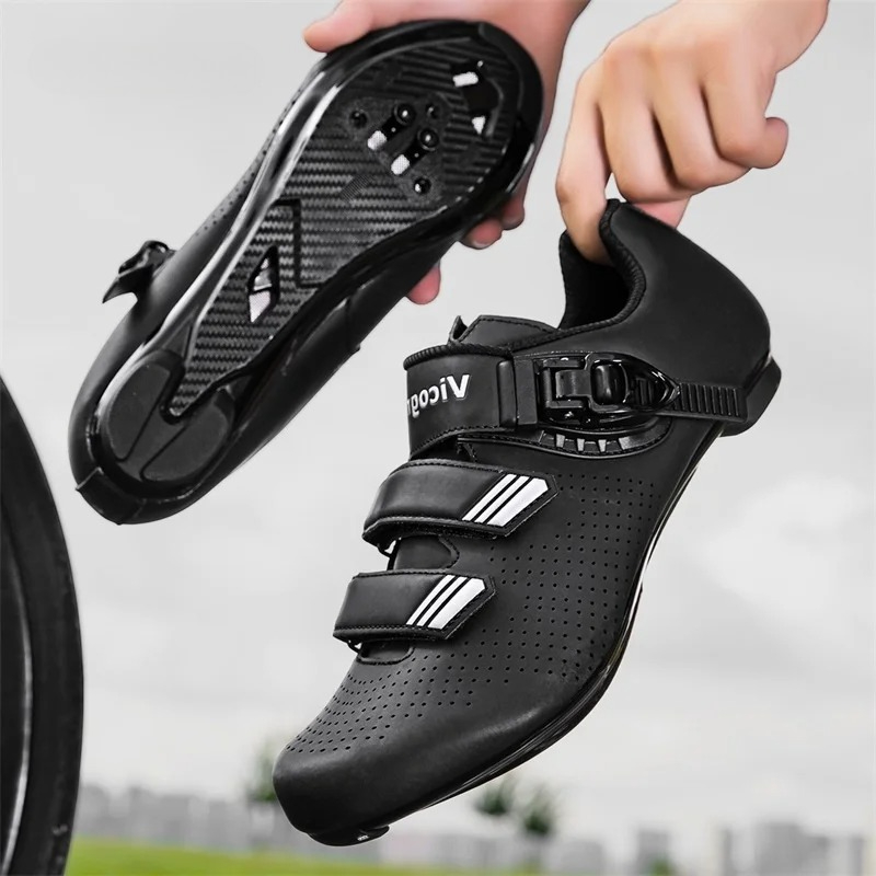 Clipless Mtb Shoes - รองเท้าปั่นจักรยานสำหรับผู้ชายและผู้หญิง รองเท้าจักรยานถนนและจักรยานเสือภูเขา ระบายอากาศได้ดี พื้นแข็ง สายรัดแบบตะขอเกี่ยว ไม่มีคลิปล็อก