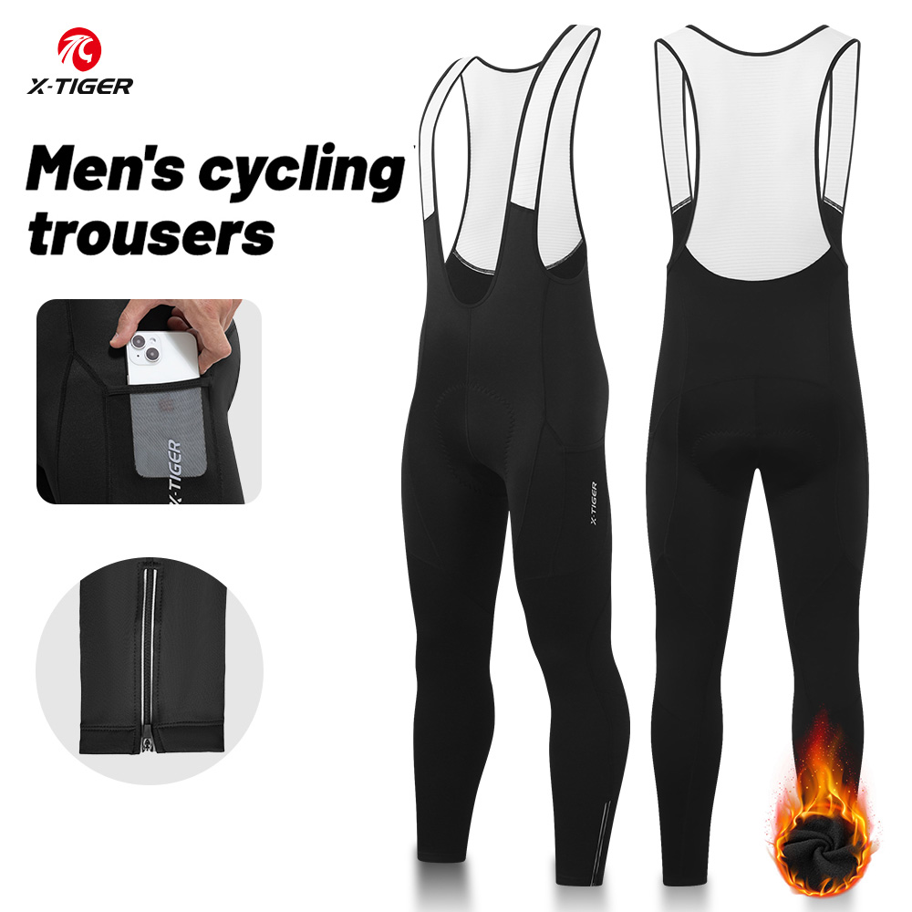 Cycling Gear To Keep You Warm - กางเกงปั่นจักรยานฤดูหนาวสำหรับผู้ชาย X-TIGER รุ่นบิบแพนท์ ให้ความอบอุ่นด้วยผ้าฟลีซ กางเกงรัดรูป MTB