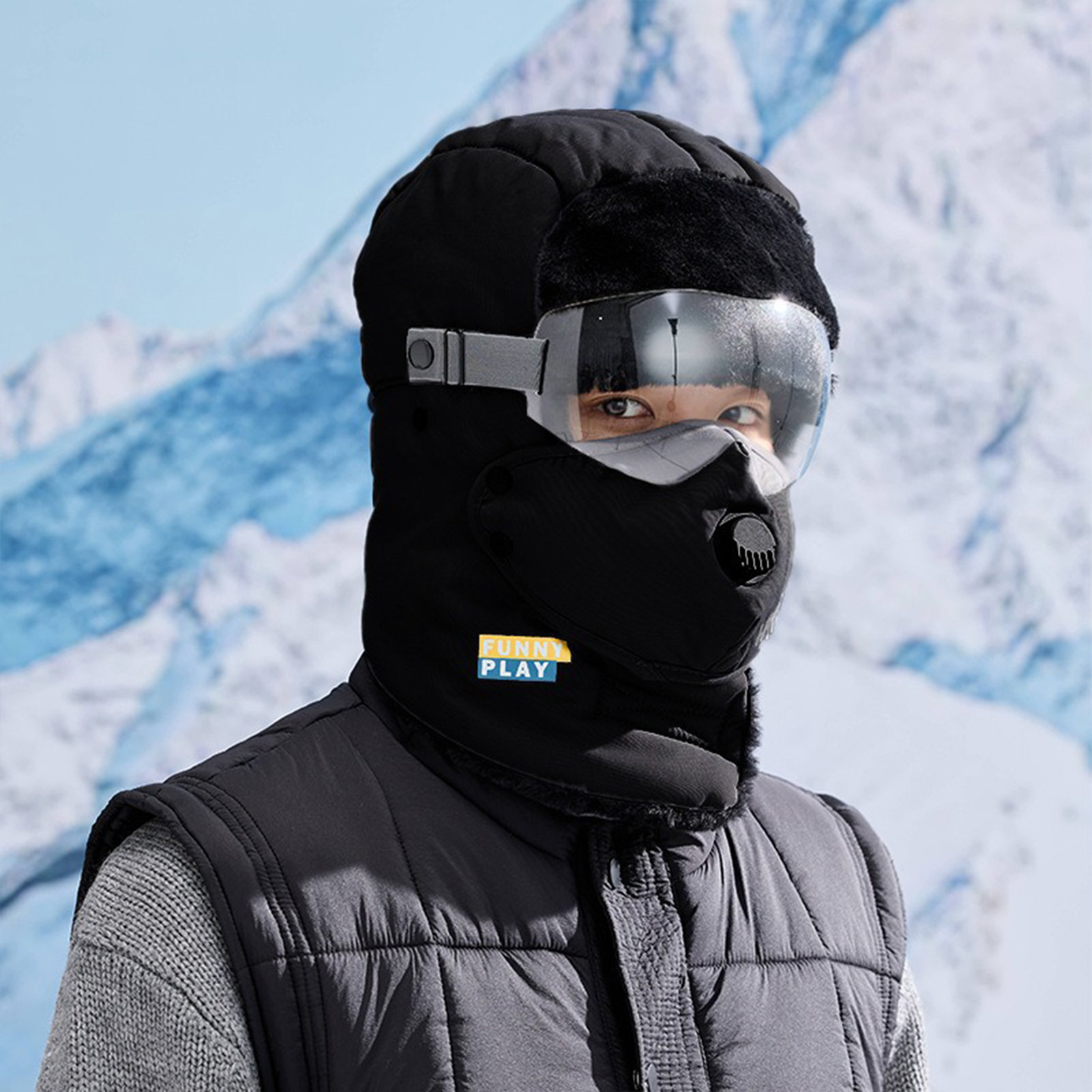 Cycling Gear For Cold Weather - หมวกกันหนาวแบบหนาบุขนแกะสำหรับสภาพอากาศหนาวเย็น ขี่จักรยาน เล่นสกี หน้ากากกันลมพร้อมแว่นตา อุปกรณ์ทนทาน